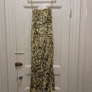 Bronx and Banco Farah Gold Sequin Strapless Gown